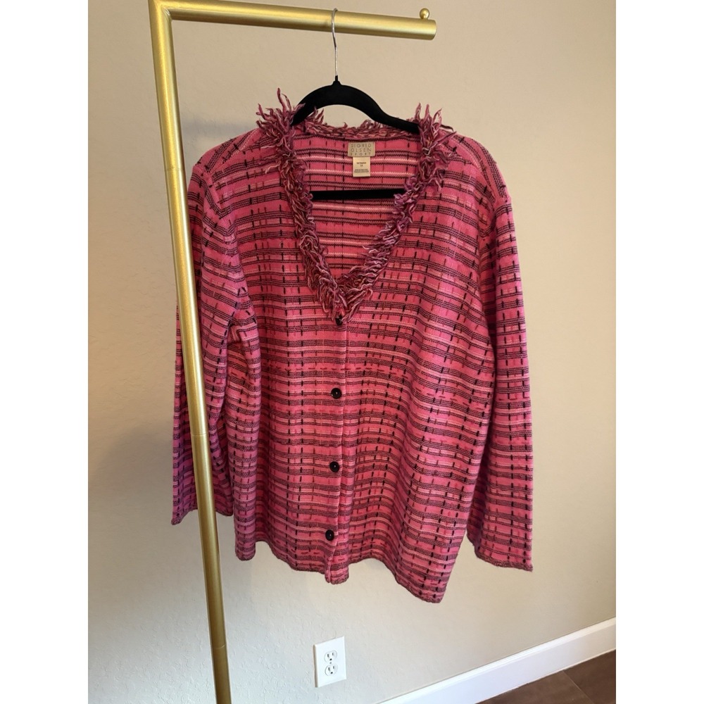 VTG Sigrid Olsen Sport Women's Wool Fringe Cardigan Size 1X Artsy Boho 90s